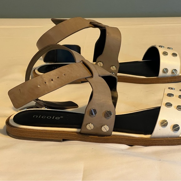 Nicole Studded Tan and White Sandal - Picture 4 of 8